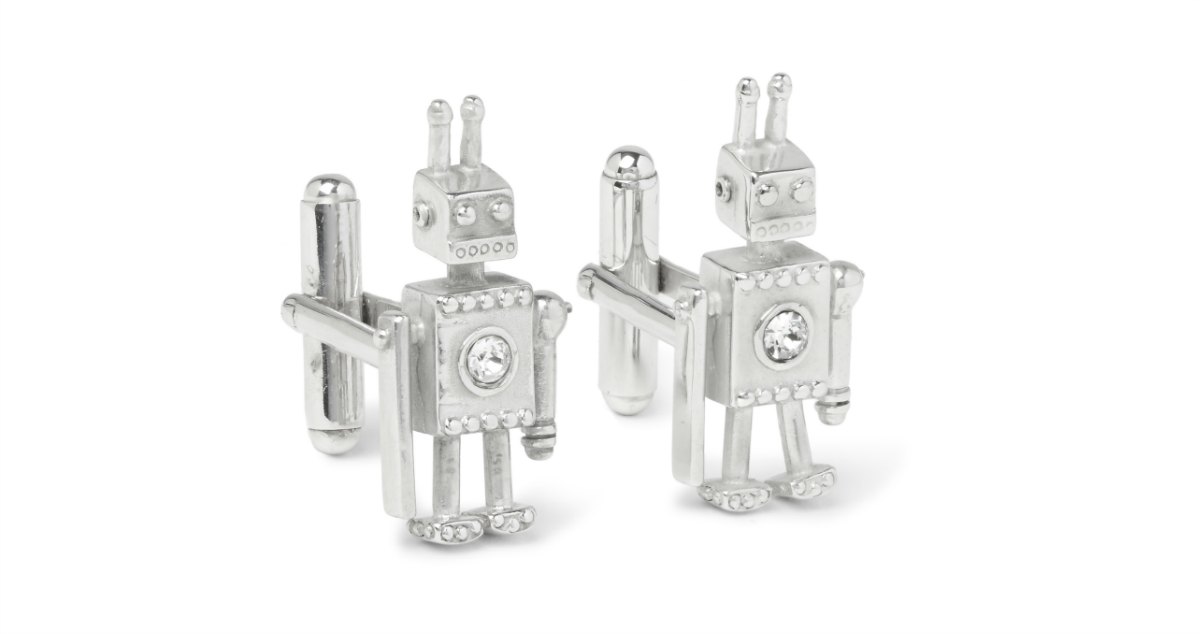 Prada Robot Silver Crystal Cufflinks