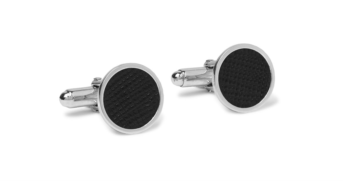 Prada’s Silver Saffiano Leather Cufflinks